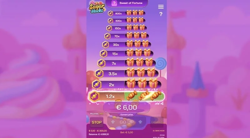 Sugar Stacks - győzelmi lépés az aktuális szint kiemelésével és a szorzószámlálóval